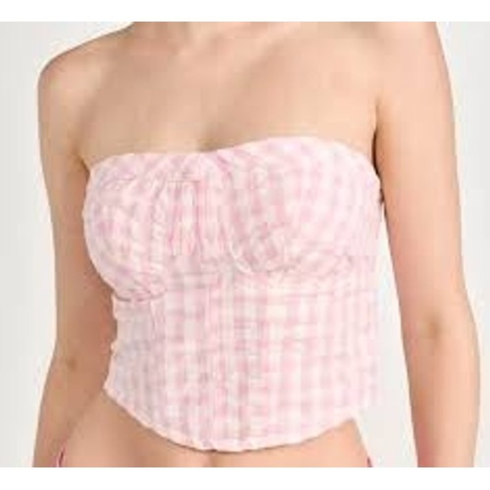 Free People Tube Top Women Small Pink Gingham Corset Strapless Smocked OB1732606